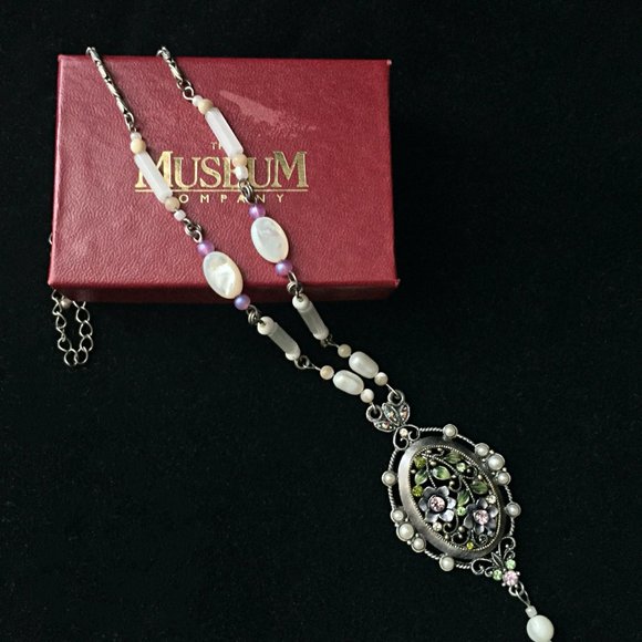 VTG Semiprecious Gem Victorian Style Necklace Filigree Floral - Picture 5 of 6